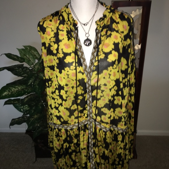 FREE PEOPLE NWT AUTHENTIC BLACK & YELLOW FLORAL TUNIC/DRESS - Picture 8 of 17